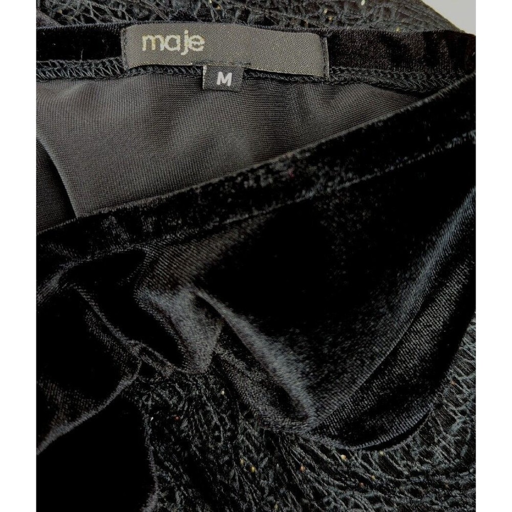 MAJE Yoox Bloomingdales Designer Dress Black Velvet Skater Tulle Gold Sparkle M - Picture 3 of 4